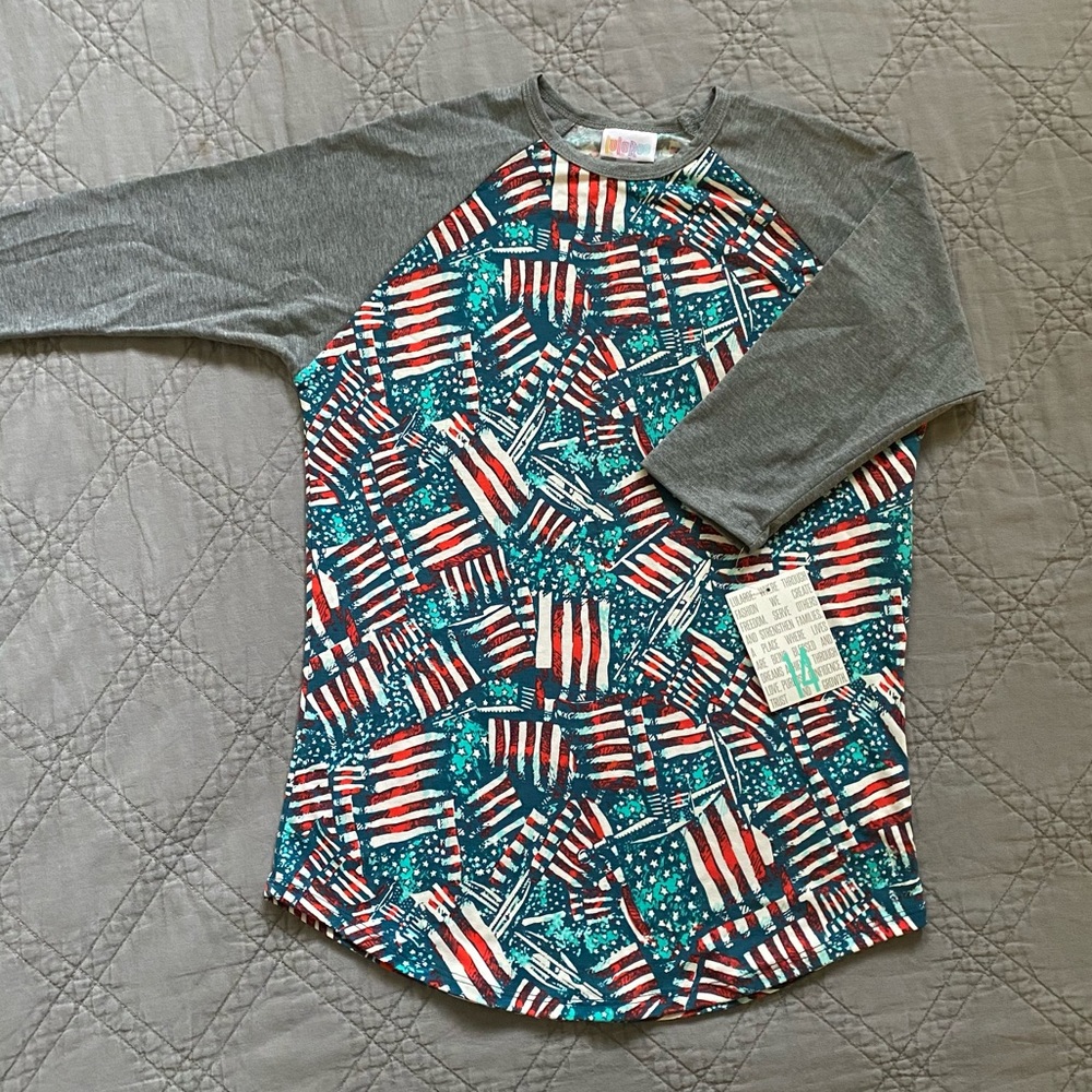 Kid’s Lularoe Americana Sloan Raglan Tee (sz 14)